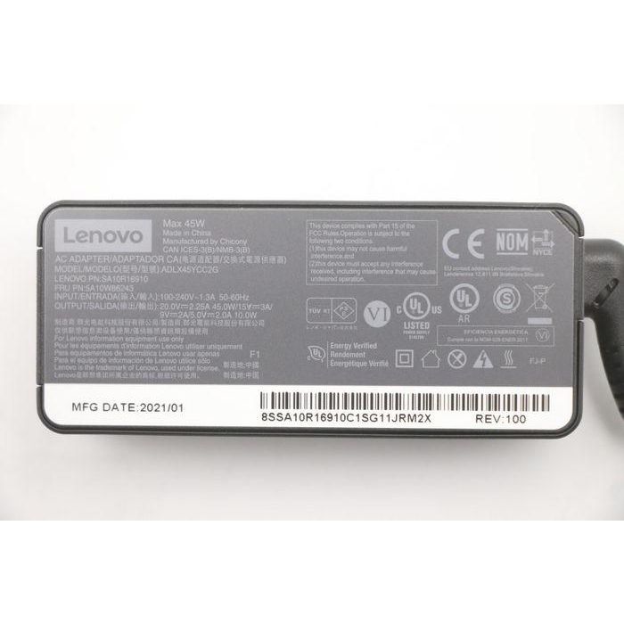 Lenovo 45W USB-C power adapter, delivers multiple output voltages: 20V, 15V, 9V, 5V, dual-port design for versatile use. 7 Lenovo 45W USB-C power adapter, delivers multiple output voltages: 20V, 15V, 9V, 5V, dual-port design for versatile use. 7