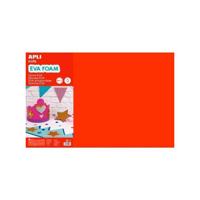 Apli Goma Eva 40x60 cm Grosor 2 mm Rojo Pack 5 Ud