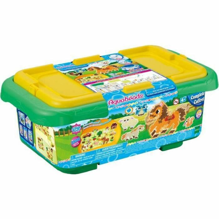 Aquabeads La Caja al Día en la Finca: Kit de Cuentas para Crear Animales de Granja (Caballo, Oveja, Perro) con Agua, Decoración de Habitación