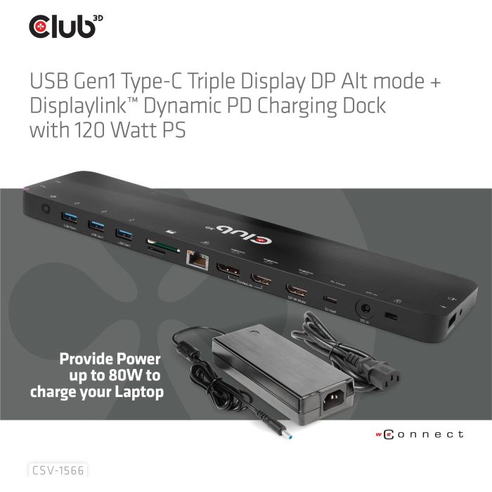 Club3D CSV-1566 Docking Station USB-C 4K 120W con 6xUSB 3.0, DisplayPort, 2xHDMI, Ethernet y Lector de Tarjetas SD/MicroSD 11