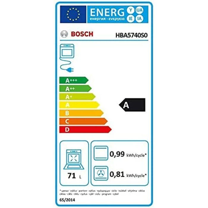 Horno Pirolítico BOSCH HBA5740S0 71 L 4800W A 71 L 1 Horno Pirolítico BOSCH HBA5740S0 71 L 4800W A 71 L 1