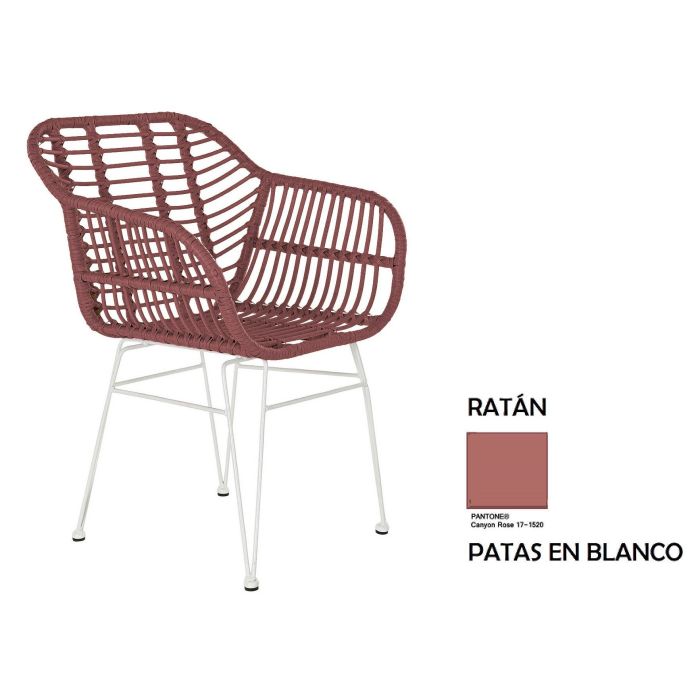DKD Home Decor Silla de Jardín y Terraza de Ratan Sintético y Hierro Galvanizado Terracota Blanco 62x81x57 cm (2 Unidades)