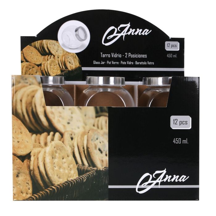 Anna Tarro de Vidrio con Tapa 2 Posiciones, 450 ml, Dimensiones 7,9 x 10,5 x 10,4 cm, Peso 6.27 kg (24 Unidades) Anna Tarro de Vidrio con Tapa 2 Posiciones, 450 ml, Dimensiones 7,9 x 10,5 x 10,4 cm, Peso 6.27 kg (24 Unidades)
