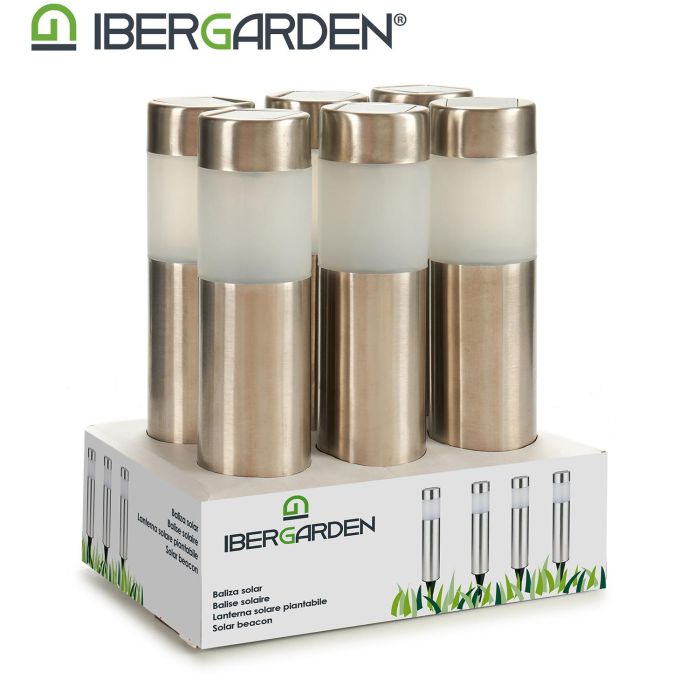 Ibergarden Baliza Solar Acero Alta, Blanco/Plata, 6x27x6 cm (12 Unidades) 2