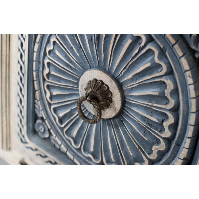 Giner y Colomer Aparador de Madera de Mango Maciza con 3 Cajones y 3 Puertas Blanco y Azul 6