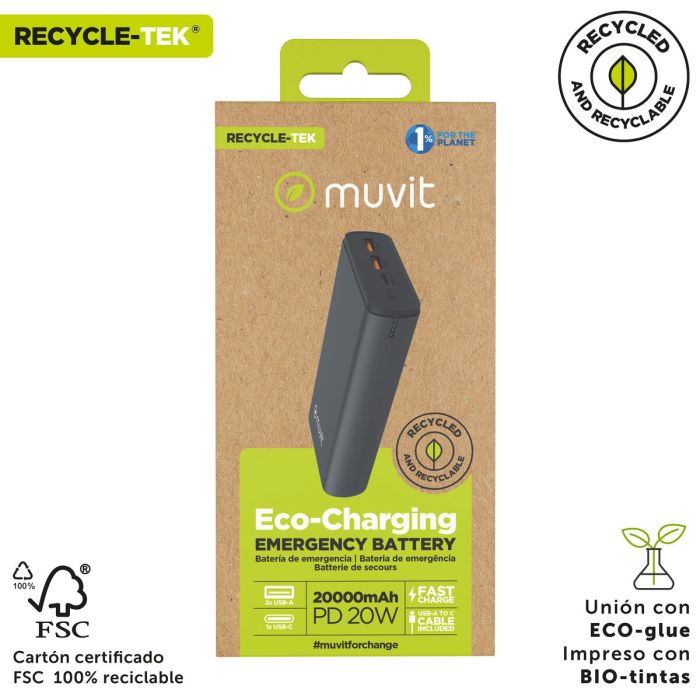 Powerbank Muvit for Change DP200G-R-PD Negro 20 W 4