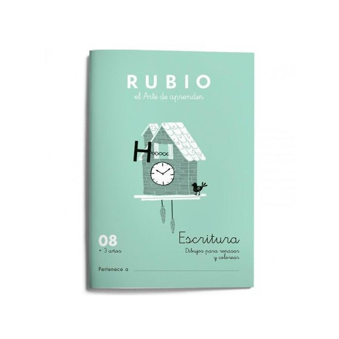 Rubio Cuaderno de Escritura Nº 08 para Aprender y Mejorar la Letra, con Dibujos para Repasar y Colorear - Pack 10 Unidades (3+ Años) (10 Unidades)