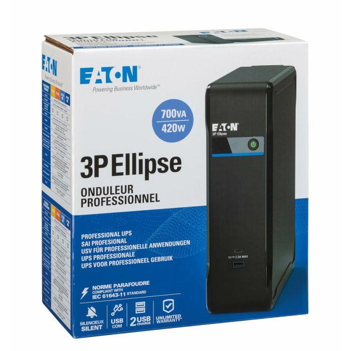 Eaton 3P700UF SAI Ellipse 700VA / 420W para PC Profesional o TPV con Protección contra Sobretensiones 3 Eaton 3P700UF SAI Ellipse 700VA / 420W para PC Profesional o TPV con Protección contra Sobretensiones 3