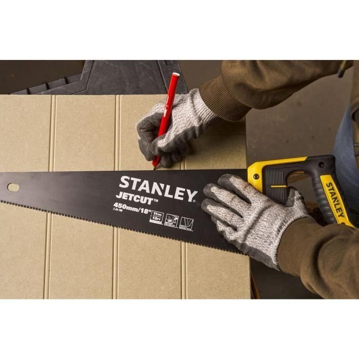 Stanley Sierra de Mano JetCut 450mm con Dientes Tratamiento Duro Point 2x para Mejor Penetración y Longevidad Hoja Acero Sueco 0.85mm 4 Stanley Sierra de Mano JetCut 450mm con Dientes Tratamiento Duro Point 2x para Mejor Penetración y Longevidad Hoja Acero Sueco 0.85mm 4