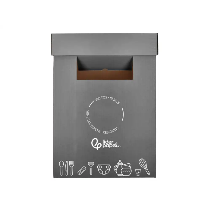 Liderpapel Contenedor Papelera Reciclaje Restos No Reciclables Cartón Reciclado 70 Litros 450x350x650 mm Gris 2