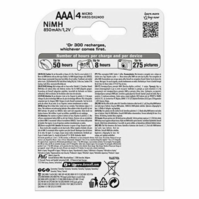 Pilas Recargables DURACELL DURHR03B4-850STCX5 1,2 V AAA (4 Unidades) 3 Pilas Recargables DURACELL DURHR03B4-850STCX5 1,2 V AAA (4 Unidades) 3