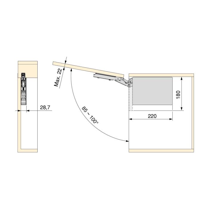 Emuca Compás para puertas elevables Altius Lift, Fuerza 1840-5200 (high=H), Acero y plástico, Gris antracita 2
