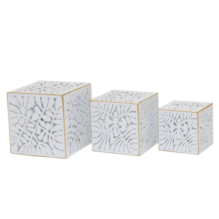 DKD Home Decor Macetero Decorativo de Metal Tropical con Diseño de Hojas Blanco y Dorado 15x15x15 cm - Set de 3 Unidades DKD Home Decor Macetero Decorativo de Metal Tropical con Diseño de Hojas Blanco y Dorado 15x15x15 cm - Set de 3 Unidades