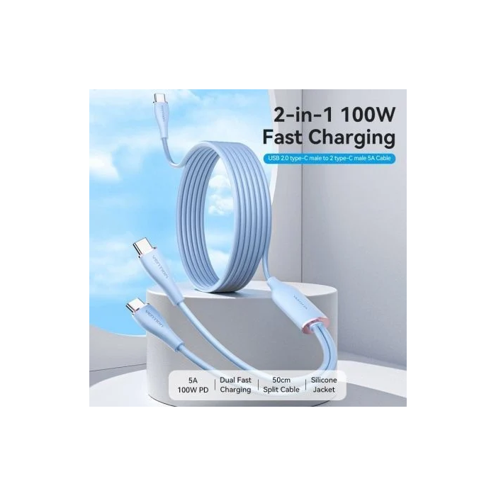 Vention CTMSG Cable USB Tipo-C Macho a 2x USB Tipo-C Macho 1.5m Azul 100W 480Mbps 1