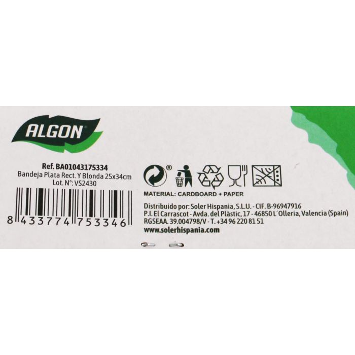 Bandeja Plata Rectangular con Blonda 25x34 cm - Algon (48 Unidades) 4 Bandeja Plata Rectangular con Blonda 25x34 cm - Algon (48 Unidades) 4