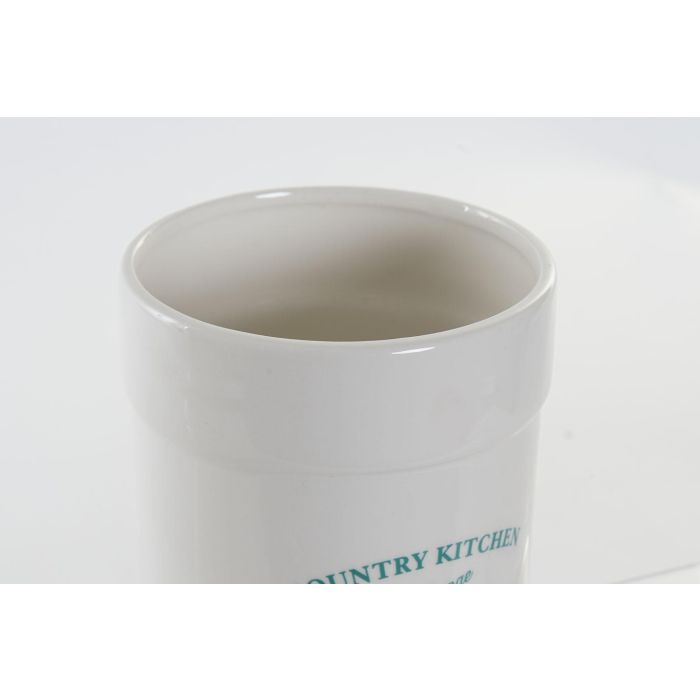 DKD Home Decor Bote Utensilios de Cocina Dolomita Blanco y Verde 12.5x12.5x17.5 cm Apto Lavavajillas Microondas 1