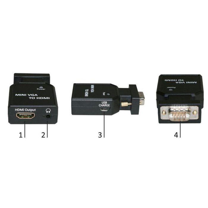 MicroConnect Convertidor Mini VGA a HDMI para Conectar PCs/Laptops Antiguos a Monitores/TVs Modernos Alta Definición