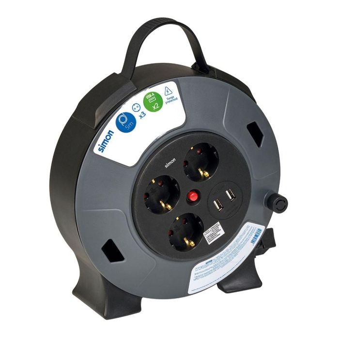 Enrollacables con 2 usb a, 3 tomas 2p+tt schuko, 16 a, 230 v~, h05vv-f 3 g 1,5 mm², 5 m, negro/gris 1 Enrollacables con 2 usb a, 3 tomas 2p+tt schuko, 16 a, 230 v~, h05vv-f 3 g 1,5 mm², 5 m, negro/gris 1