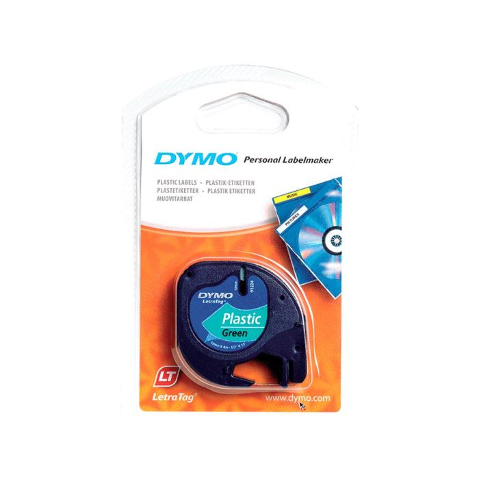 Dymo Cinta 91204, Negro Sobre Verde, De 12 mmx4M, De Plástico. Rotuladora Letratag 1