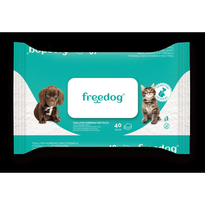 Freedog Toallitas Húmedas con Talco, Paquete Grande de 40 Unidades, 28x18 cm