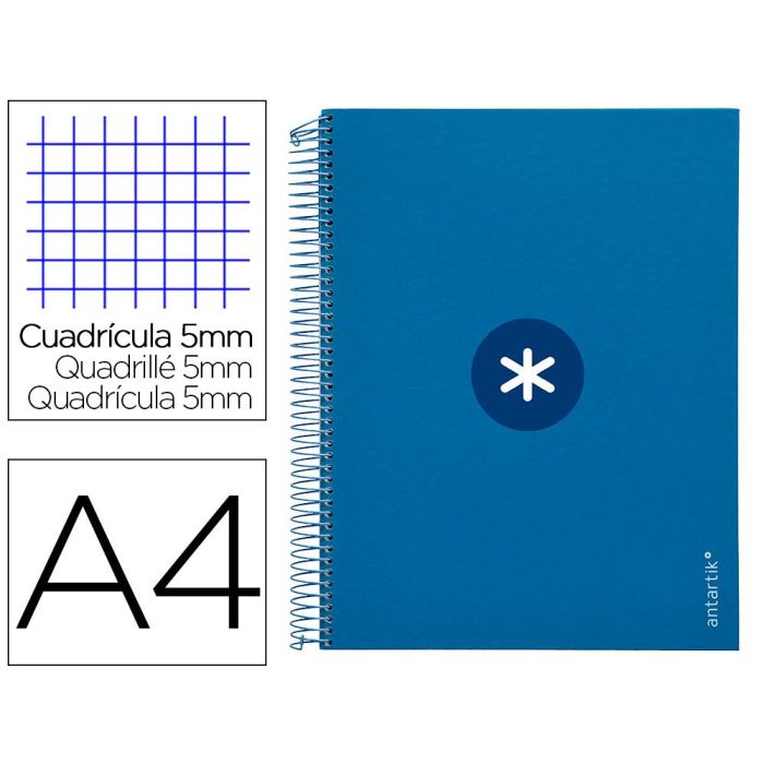 Cuaderno Espiral A4 Micro Antartik Tapa Forrada 120H 90 gr Cuadro 5 mm 5 Bandas 4 Taladros Color Azul Marino