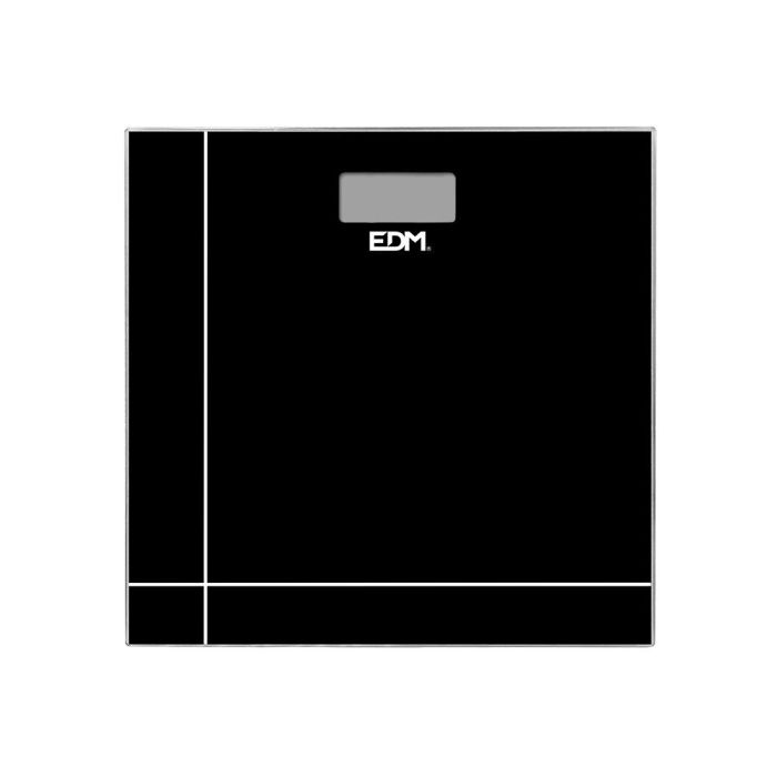Edm Báscula de Baño Digital Negra 180kg, Perfil Ultrafino 22mm, Pantalla LCD 72x26mm, Cristal 1