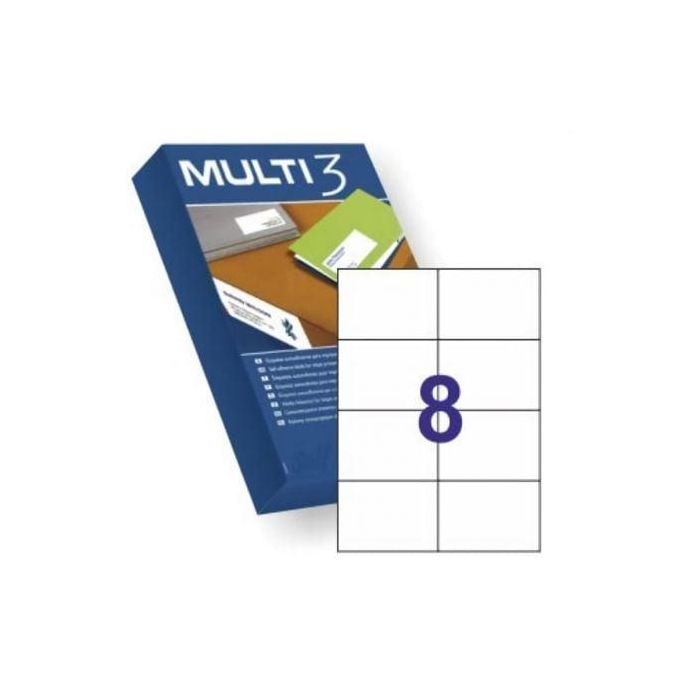 Multi-3 Etiquetas Adhesivas 105x74 mm para Inkjet y Láser, 8 X 500H, Blanco