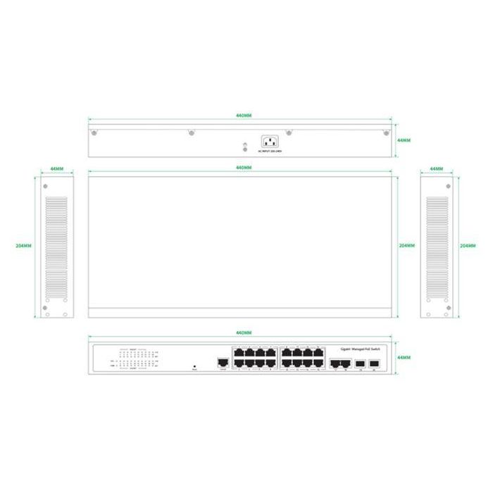 Ernitec Switch PoE Gestionado de Capa 2+ 20 Puertos Gigabit 16 Puertos PoE 285W 2 Puertos SFP 1