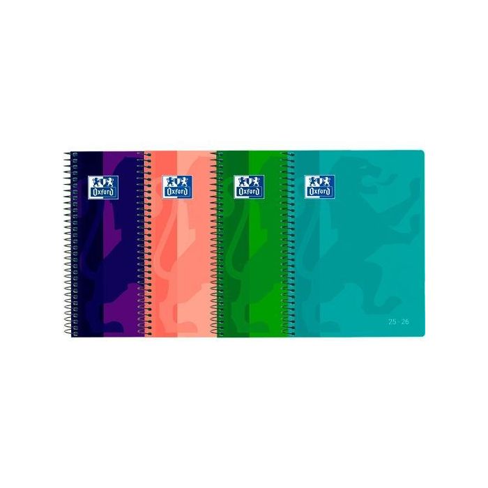 Oxford Agenda Escolar School Espiral 4º Sv T-Plástico C-Surtidos 2025-2026, Compatible con SCRIBZEE®, Quicknotes®, Diseño Ligero y Resistente