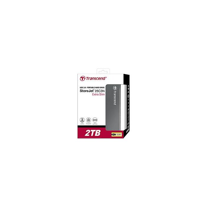 Transcend TS2TSJ25C3N Disco Duro Externo 2TB USB 3.1 Gen 1 Aluminio Gris 2.5" 5400 RPM Transcend TS2TSJ25C3N Disco Duro Externo 2TB USB 3.1 Gen 1 Aluminio Gris 2.5" 5400 RPM