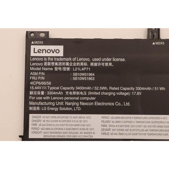 Lenovo Internal lithium-ion battery, 52.5Wh capacity, 4 cells, designed for Lenovo notebooks, ensures reliable performance. 5 Lenovo Internal lithium-ion battery, 52.5Wh capacity, 4 cells, designed for Lenovo notebooks, ensures reliable performance. 5