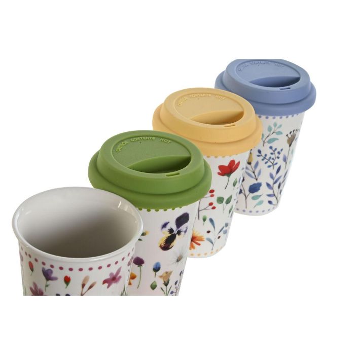 Taza con Tapa DKD Home Decor Multicolor Flores 400 ml (4 Unidades) 1 Taza con Tapa DKD Home Decor Multicolor Flores 400 ml (4 Unidades) 1