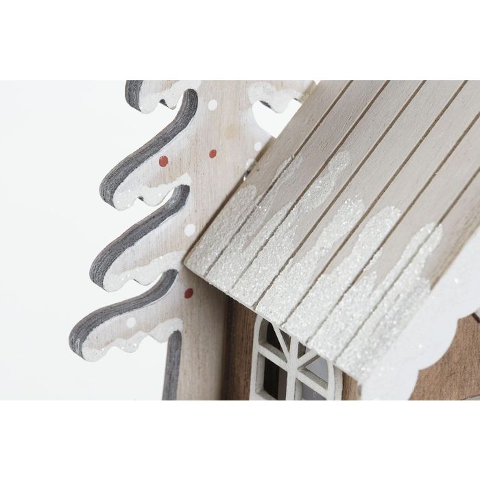 DKD Home Decor Decoracion Luminosa Navidad Tradicional Casa Madera Led Marron Claro Blanco 12 x 16 x 19 cm (2 Unidades) 3