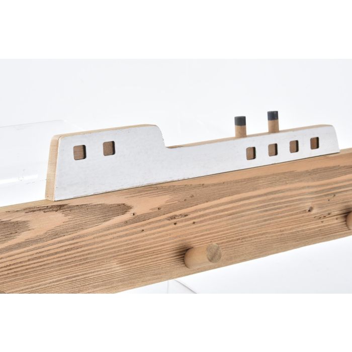 DKD Home Decor Perchero de Pared de Madera Marrón con Acabado Natural, Estilo Náutico Atlántico, Diseño de Barco, 91x8.5x20 cm 2
