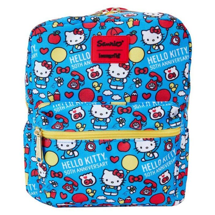 Loungefly Mochila 50th Anniversary Hello Kitty Nylon 24.37x21.25x11.25cm Correas Ajustables Bolsillos Laterales Herrajes Dorados