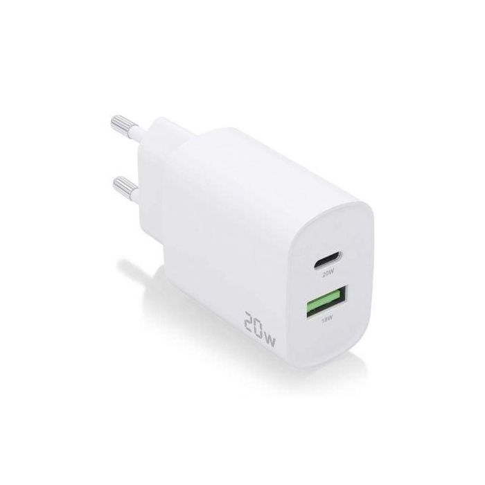 AISENS - CARGADOR 20W, 1xUSB-C PD3.0, 1xUSB-A QC3.0, BLANCO