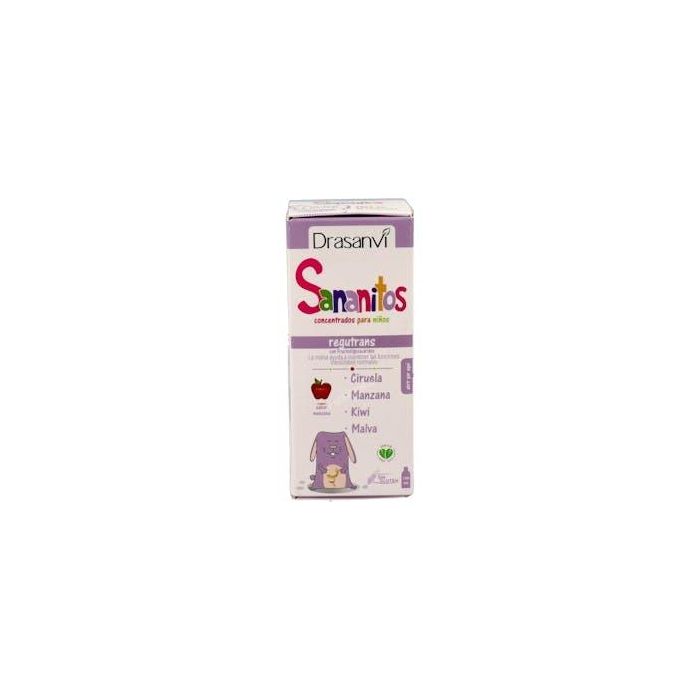 Sananitos Regutrans Jarabe 150ml para Tránsito Intestinal con Ciruela, Manzana, Kiwi y Fibra, Fructooligosacáridos