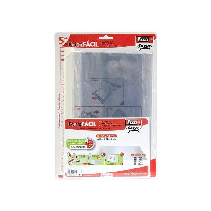 Fixo Forro de libros ajustable PVC transparente 290x530 mm, pack de 5 unidades