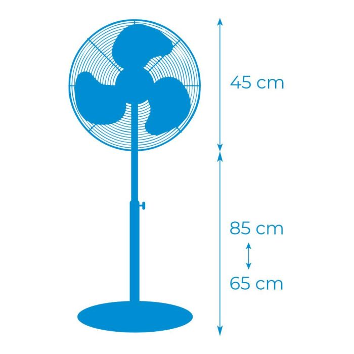 Ventilador de pie con base circular. color blanco. potencia: 45w aspas: ø40cm altura regulable 110-130cm edm 4