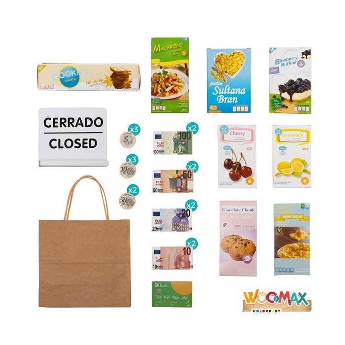 Woomax Supermercado de Madera con 25 Accesorios y Caja Registradora Eléctrica 48x30xh70 cm 16