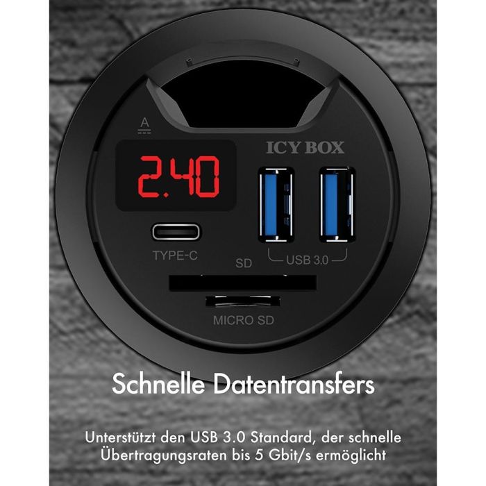 HUB Tisch-Hub mit 2 Kartenlesern. Ladefunktion und LED Anzeige ICY BOX 5