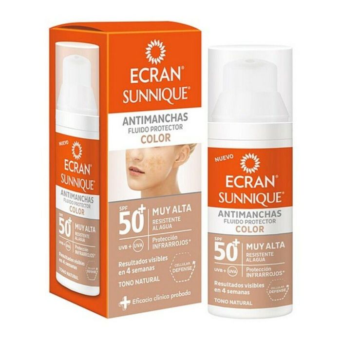 Ecran Sunnique Protector Solar Facial Antimanchas con Color SPF50+ Fluido 50ml, VitEox 80®, No Irrita Ojos, Para Todo Tipo de Pieles