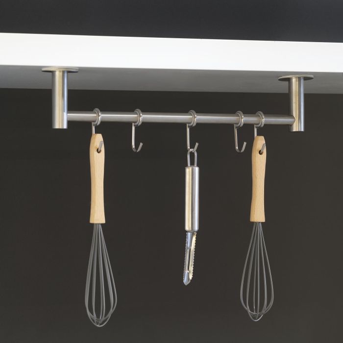 Emuca Colgador adhesivo de cocina con 5 ganchos Supra, Acero inoxidable 3