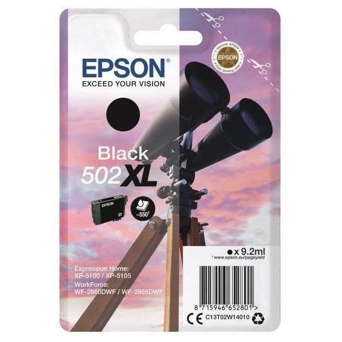 Epson 502 Cartucho de prismáticos Negro XL 550 páginas 0 Epson 502 Cartucho de prismáticos Negro XL 550 páginas 0
