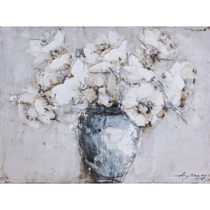 DKD Home Decor Cuadro Romántico Jarrón con Flores Lienzo y Pino Azul, Verde, Crema 120x90x3.8 cm Pack de 2 Unidades 1
