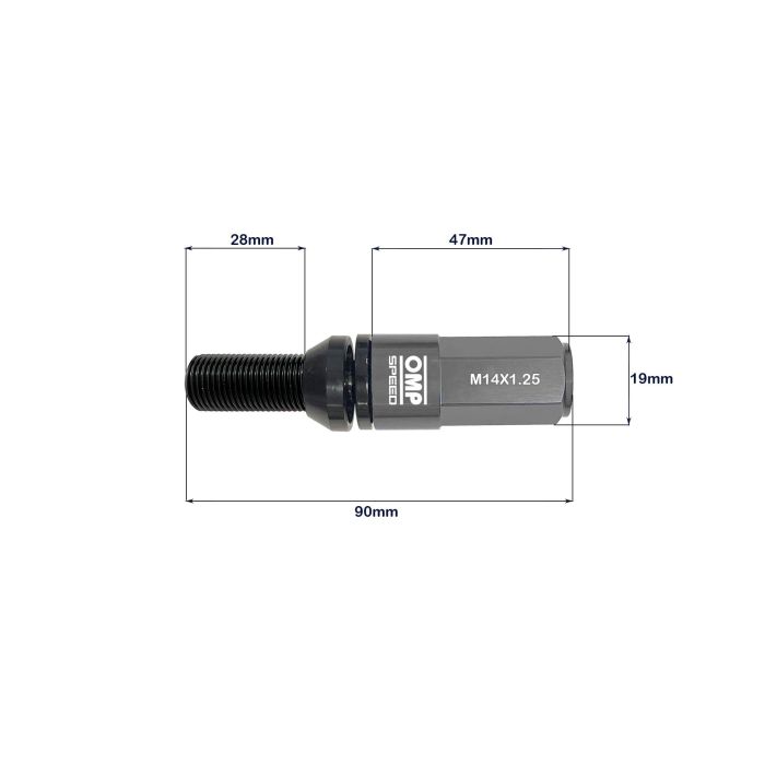 Omp OMPS09971402 Juego de 20 Tornillos con Protector de Aluminio M14x1.25 Llave 17-19 Largo 28mm Protector Plata 1