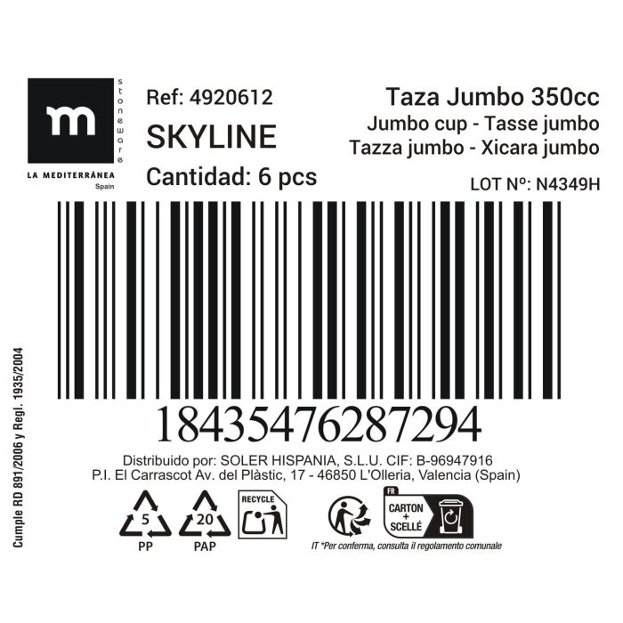 Taza Jumbo 350 cc Skyline - Inde (24 Unidades) 1 Taza Jumbo 350 cc Skyline - Inde (24 Unidades) 1