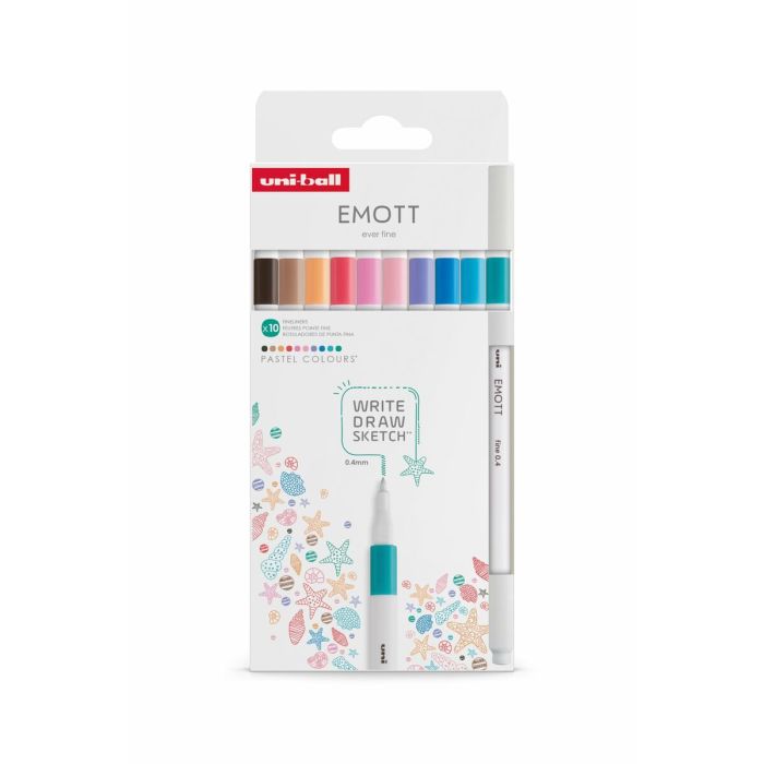 Uni-Ball Emott Rotuladores de Escritura y Dibujo, Colores Pastel, Estuche de 10 Unidades Uni-Ball Emott Rotuladores de Escritura y Dibujo, Colores Pastel, Estuche de 10 Unidades