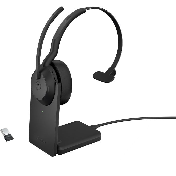 Jabra Evolve2 55 Link380a MS Mono Stand Auriculares Inalámbricos/Alámbricos Diadema Oficina USB Bluetooth Cancelación Ruido Optimizado MS Teams 18h