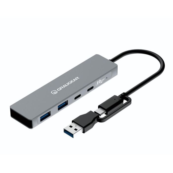 GRAUGEAR G-HUB2C2A-10G Hub USB 10Gbps con 2x USB-A 3.2 y 2x USB-C 3.2, Aluminio Gris, 100W